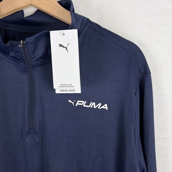 Puma All In Quarter Zip Pullover Marine Navy Blue Athleisure Size XL NWT - Picture 2 of 6